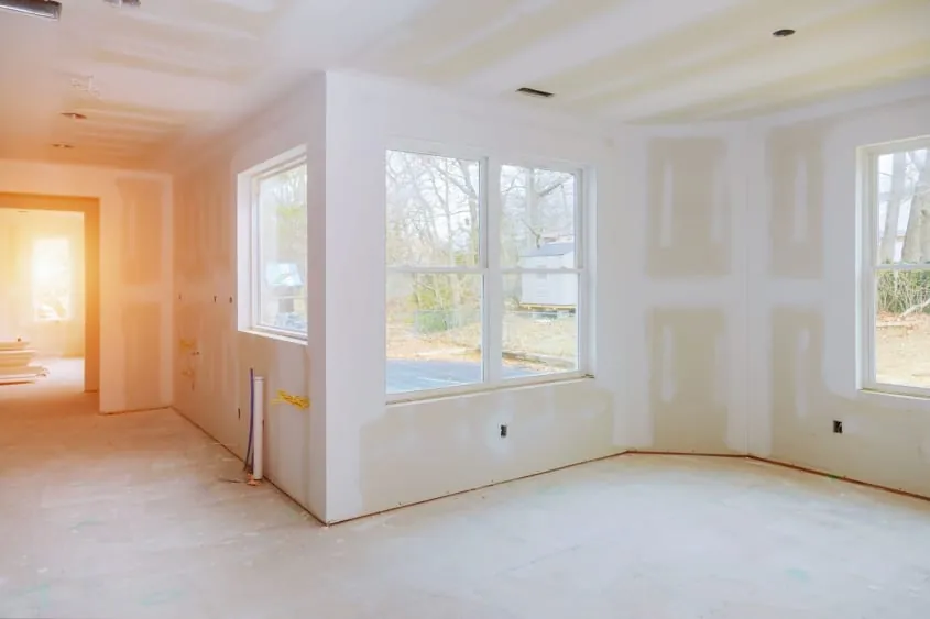 Drywall finishing inside new construction home