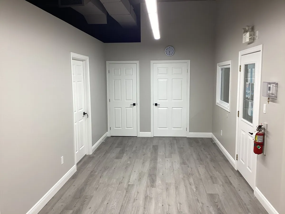 Office build-out with finished flooring and trim